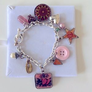 New cute, pink and silver, charm bracelet, nickel free, hypo-allergic.